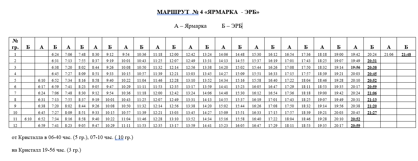 Расписание автобуса номер 34