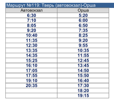 Расписание маршрутки 119